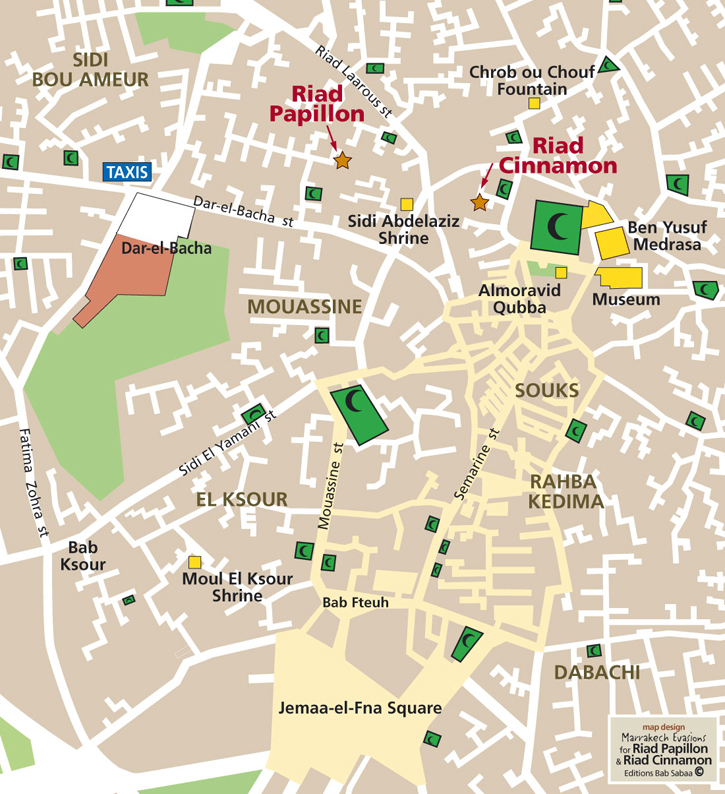 Location map of Riad Cinnamon